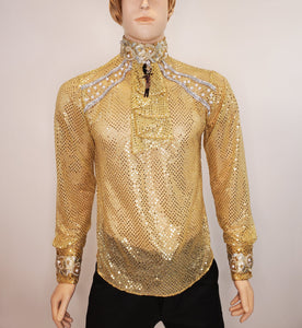 Gold Sequin Button Back Men's Shirt in Sizes S M L XL 2XL 3XL