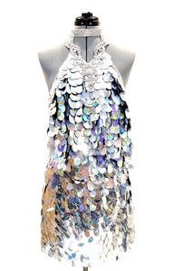 Silver sequined open back dress in sizes women XS S M L XL 2XL 3XL