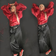 Load image into Gallery viewer, Red Frill Satin Shirt &amp; Extra Long Satin Faced Silk Organza Sleeves in sizes XS S M L XL 2XL 3XL 4XL