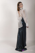 Load image into Gallery viewer, White pearl embellished organza open back blouse in XS S M L XL 2XL 3XL
