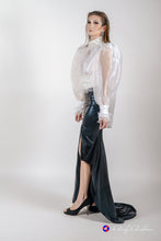 Load image into Gallery viewer, White pearl embellished organza open back blouse in XS S M L XL 2XL 3XL