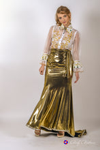 Load image into Gallery viewer, Embellished semi-fitting white organza blouse in sizes XS S M L XL 2XL 3XL 4XL