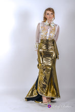 Load image into Gallery viewer, Embellished semi-fitting white organza blouse in sizes XS S M L XL 2XL 3XL 4XL
