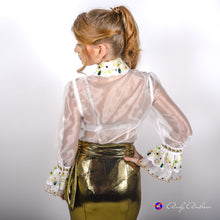 Load image into Gallery viewer, Embellished semi-fitting white organza blouse in sizes XS S M L XL 2XL 3XL 4XL