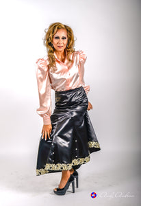 Peach loose-fitting mandarin collar satin blouse in XS S M L XL 2XL 3XL 4XL