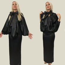 Load image into Gallery viewer, Satin V- Neck Pussy Bow Maxi Shirt Dress