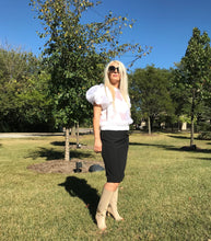 Load image into Gallery viewer, Ruched Sleeve Tie- Neck Chiffon Blouse