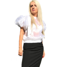 Load image into Gallery viewer, Ruched Sleeve Tie- Neck Chiffon Blouse
