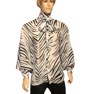 Men's Zebra Print Silk Georgette Raglan Shirt