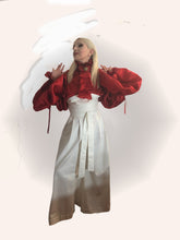 Load image into Gallery viewer, Red Frill Satin Shirt &amp; Extra Long Satin Faced Silk Organza Sleeves in sizes XS S M L XL 2XL 3XL 4XL
