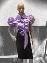 Load image into Gallery viewer, Satin Puff Sleeve Ruffled Blouse