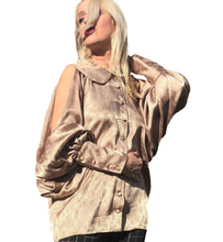Load image into Gallery viewer, Cut-Out  Shoulder Silk Jaquard Blouse