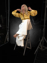 Load image into Gallery viewer, Gold Satin Balloon Sleeve Blouse