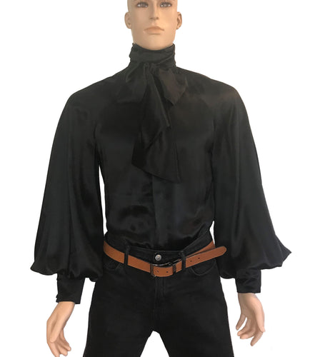 Men's Band Collar Silk Charmeuse Raglan Sleeve Shirt in S M L XL 2XL 3XL