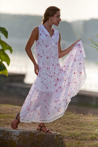 Romantic Embroidered Chiffon Drop Waist Long Dress