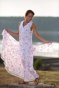 Romantic Embroidered Chiffon Drop Waist Long Dress