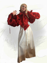 Load image into Gallery viewer, Ruffle -Trimmed Embellished Satin Blouse With  Silk Satin Faced Sleeves