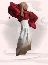 Load image into Gallery viewer, Red Frill Satin Shirt &amp; Extra Long Satin Faced Silk Organza Sleeves in sizes XS S M L XL 2XL 3XL 4XL