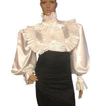 Load image into Gallery viewer, Satin Ruffle High-Neck Blouse
