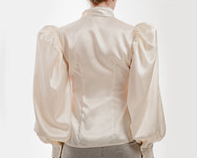 Load image into Gallery viewer, Pussy-Bow Silk Satin Ballon Sleeved Blouse