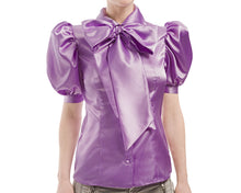 Load image into Gallery viewer, Puffy Sleeve Satin Blouse With Neck Bow