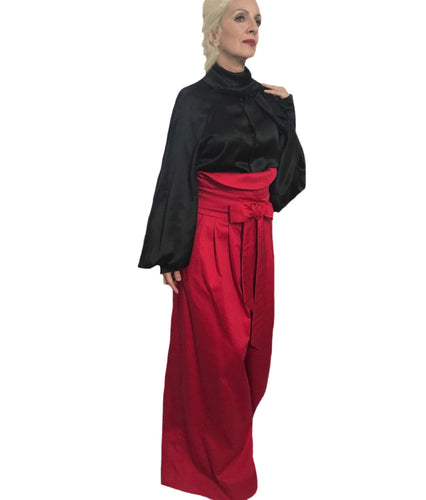 High-Rise Cotton Satin Palazzo Trousers In Tango Red Color
