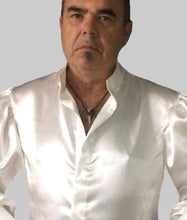 Load image into Gallery viewer, White wide sleeves satin cravat shirt in men&#39;s sizes S M L XL 2XL 3XL