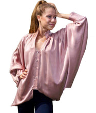 Load image into Gallery viewer, Dusty pink draped silk batwing top