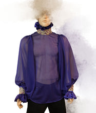 Load image into Gallery viewer, See- Through Chiffon &amp; Satin Men&#39;s Ruffles Dressy Shirt