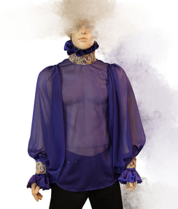 See- Through Chiffon & Satin Men's Ruffles Dressy Shirt