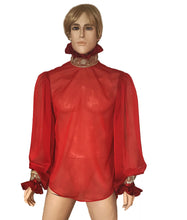 Load image into Gallery viewer, See- Through Chiffon &amp; Satin Men&#39;s Ruffles Dressy Shirt