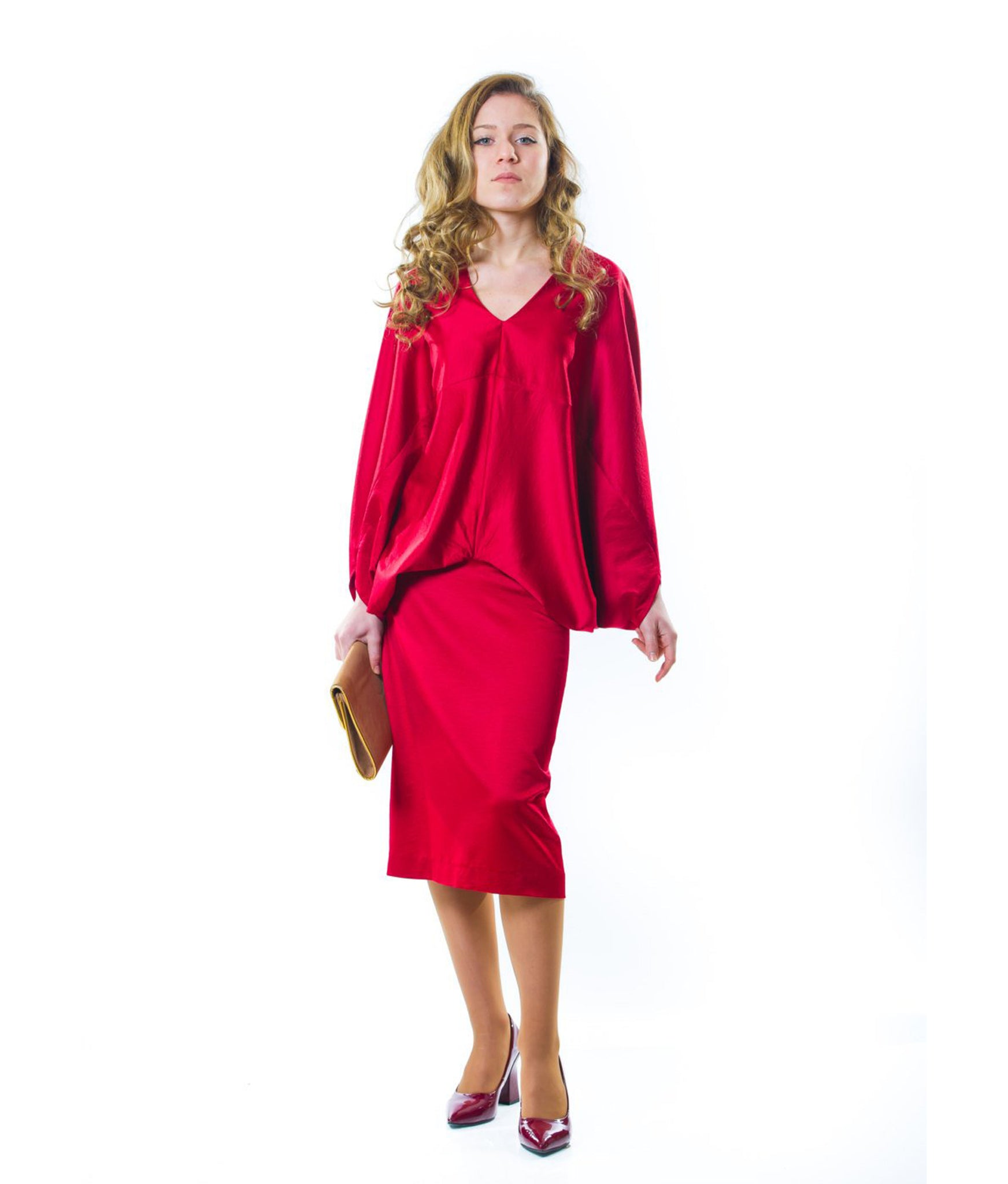 V-Neck Batwing Satin Dress – MICHAEL NIK Fashion