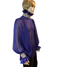 Load image into Gallery viewer, See- Through Chiffon &amp; Satin Men&#39;s Ruffles Dressy Shirt