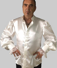 Load image into Gallery viewer, White Men&#39;s Satin Shirt With Detachable Frill in S M L XL 2XL 3XL