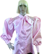 Load image into Gallery viewer, Puff-Sleeve Satin Bow-Neck Blouse
