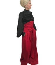 Load image into Gallery viewer, High-Rise Cotton Satin Palazzo Trousers In Tango Red Color
