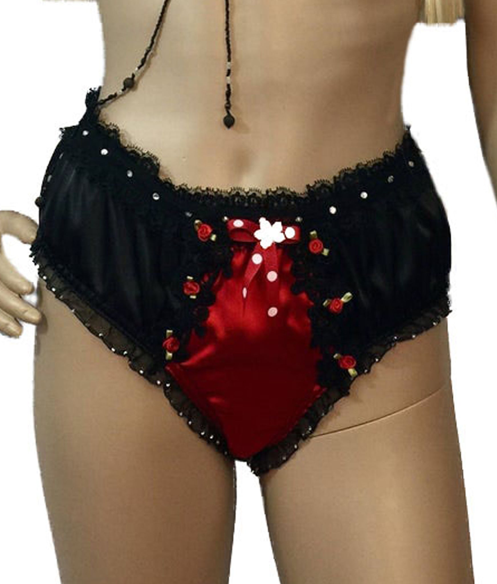 Sexy Silk Satin Knickers In Black With Red Detail Hight Sexy