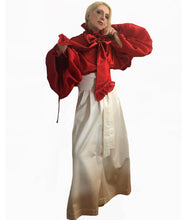 Load image into Gallery viewer, Ruffle -Trimmed Embellished Satin Blouse With  Silk Satin Faced Sleeves