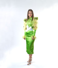 Load image into Gallery viewer, Chartreuse High Waist Satin Pencil Skirt in Sizes XS S M L XL 2XL 3XL