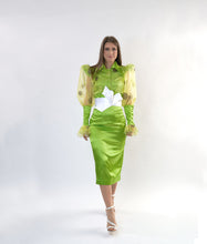 Load image into Gallery viewer, Chartreuse High Waist Satin Pencil Skirt in Sizes XS S M L XL 2XL 3XL