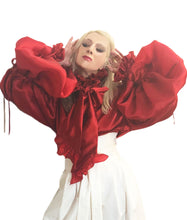 Load image into Gallery viewer, Ruffle -Trimmed Embellished Satin Blouse With  Silk Satin Faced Sleeves