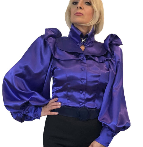 Satin Semi- Fitted Lapel Blouse