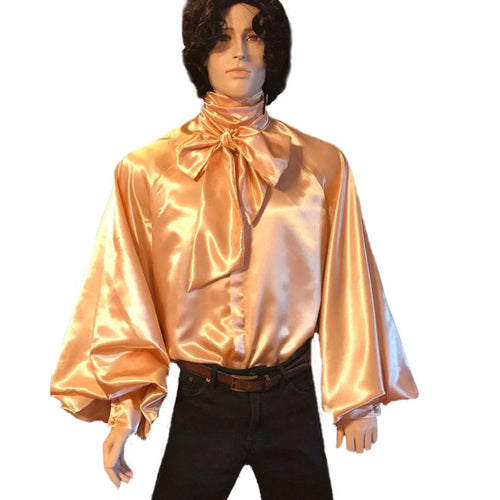 Men's Satin Raglan Sleeve Cravat Shirt in S M L XL 2XL 3XL