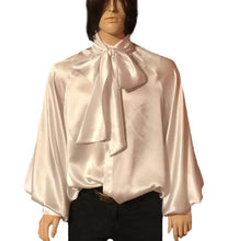 Load image into Gallery viewer, White Banded Collar Silk Charmeuse Raglan Shirt in Sizes S M L XL 2XL 3XL