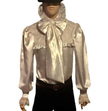 Load image into Gallery viewer, Ruffle-Trimmed Men&#39;s Satin Shirt With Lace Details Club Style Collar