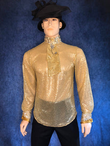 Formal Sequined Knit Men’s Shirt With Detachable Jabot in S M L XL 2XL 3XL