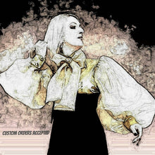 Load image into Gallery viewer, Gold Bow-Neck  Satin-Organza Balloon-Sleeved Blouse