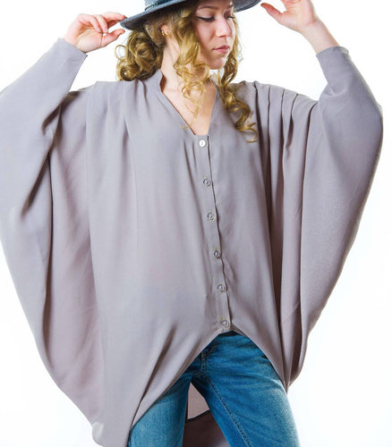 Oversized Silk Georgette Dolman Sleeve Blouse
