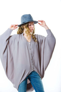 Oversized Silk Georgette Dolman Sleeve Blouse