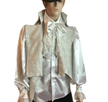 Load image into Gallery viewer, Men&#39;s White Satin&amp; Lace Detachable Jabot Shirt